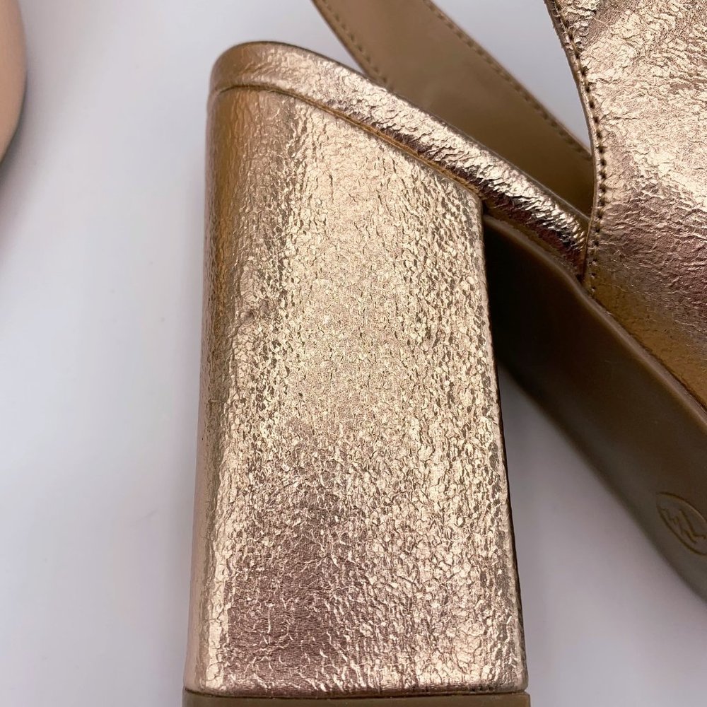 METALLIC GOLD BLOCK HEEL SLINGBACK HEELS - 7.5 - Picture 8 of 9